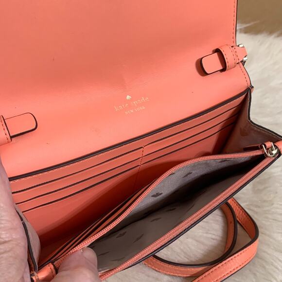 KATE SPADE Melon Pebbled Leather MARTI Large Slim Flap Wallet w/XBody Strap - Picture 15 of 16